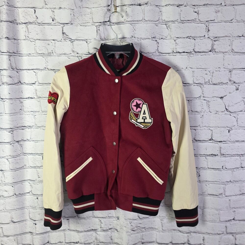 Arizona Jean Co Varsity Jacket Size Small Red Cream 1985 Patch
